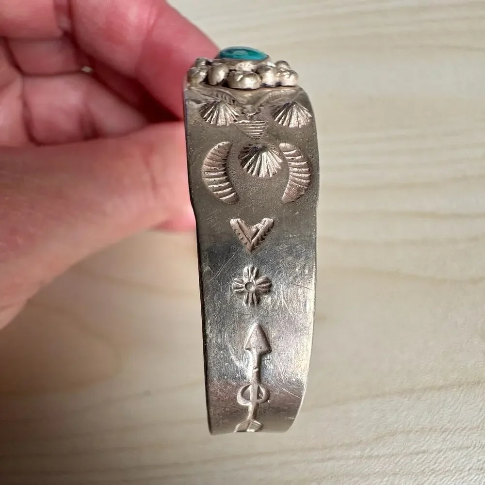 Vintage Modern Taxco Silver & Turquoise Cuff Bracelet